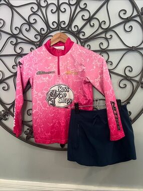 Magellan Outdoors bass pro Pink Long-Sleeve Kids Rashguard with Navy Swim Skort